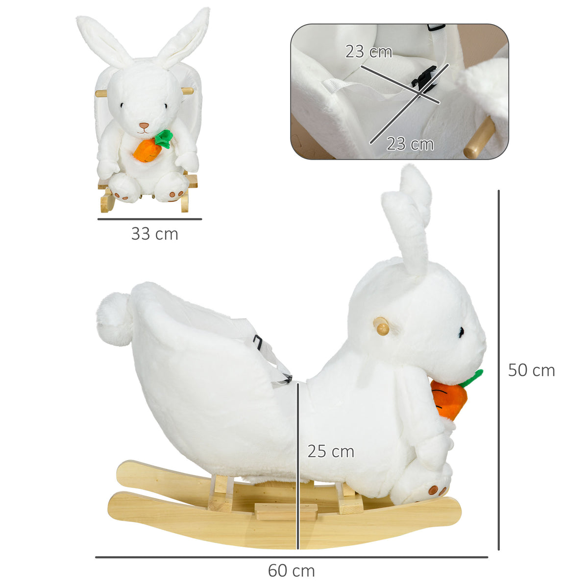 Jouet à bascule modèle lapin fonction musicale selle grand confort peluche courte douce bois peuplier 18-36 mois blanc