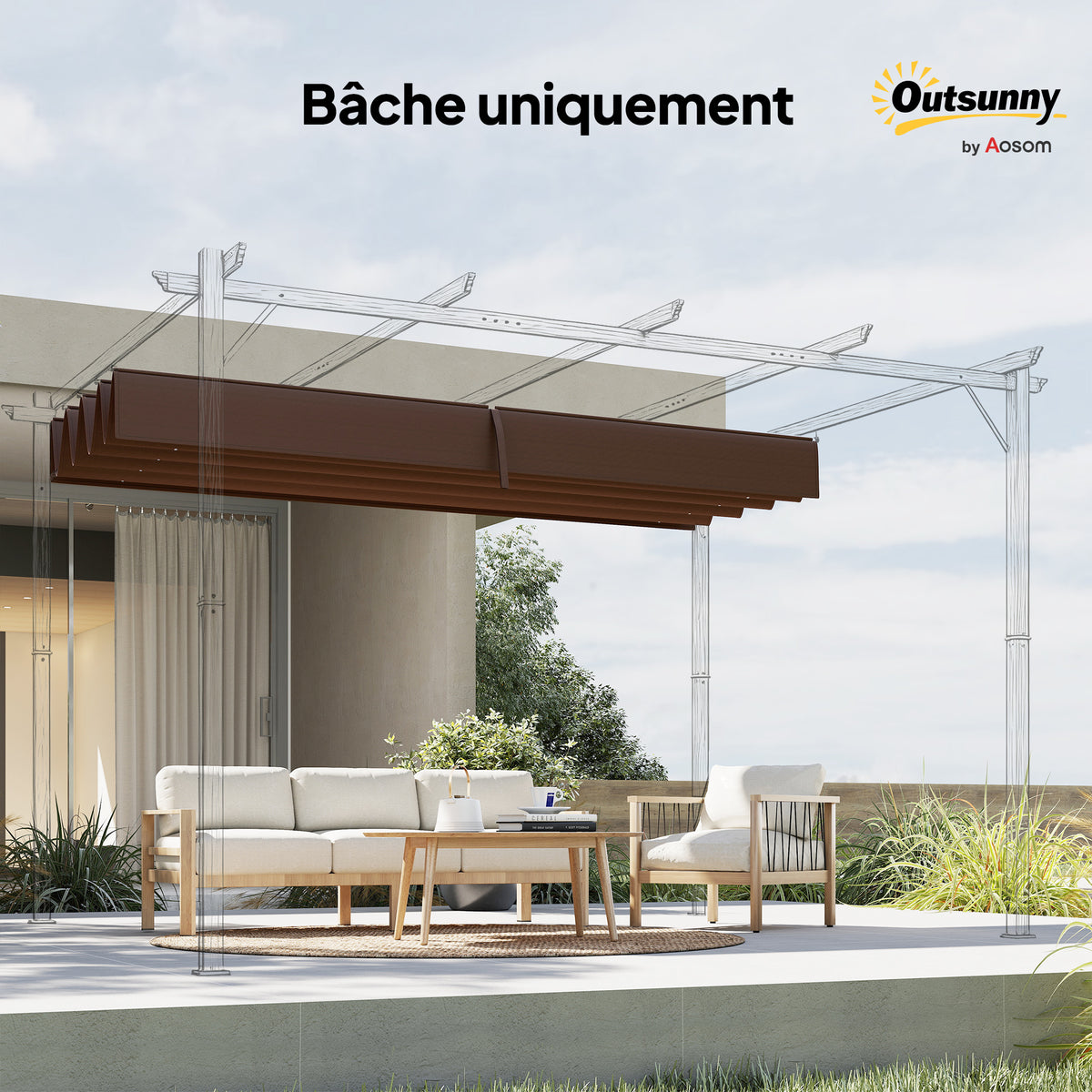 Replacement roof canopy for pergola, sun protection UV-resistant replacement fabric for 3 x 2 m pergola, coffee