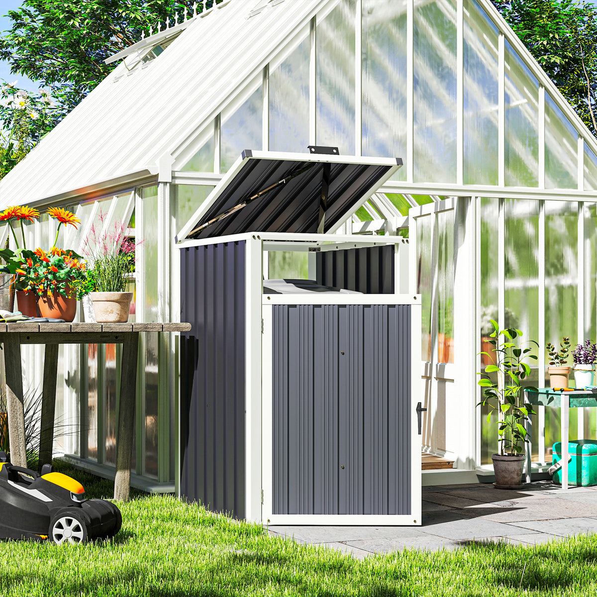 Abri pour 1 poubelle 240L cache poubelle extérieur couvercle relevable 180° acier galvanisé 73 x 81 x 122 cm gris foncé