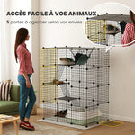Indoor-Katzenkäfig, 4-stöckiger DIY-Katzenlaufstall aus Stahl mit 5 Türen und Hängematte, für 1-3 Katzen, 105 x 70 x 140 cm, Schwarz