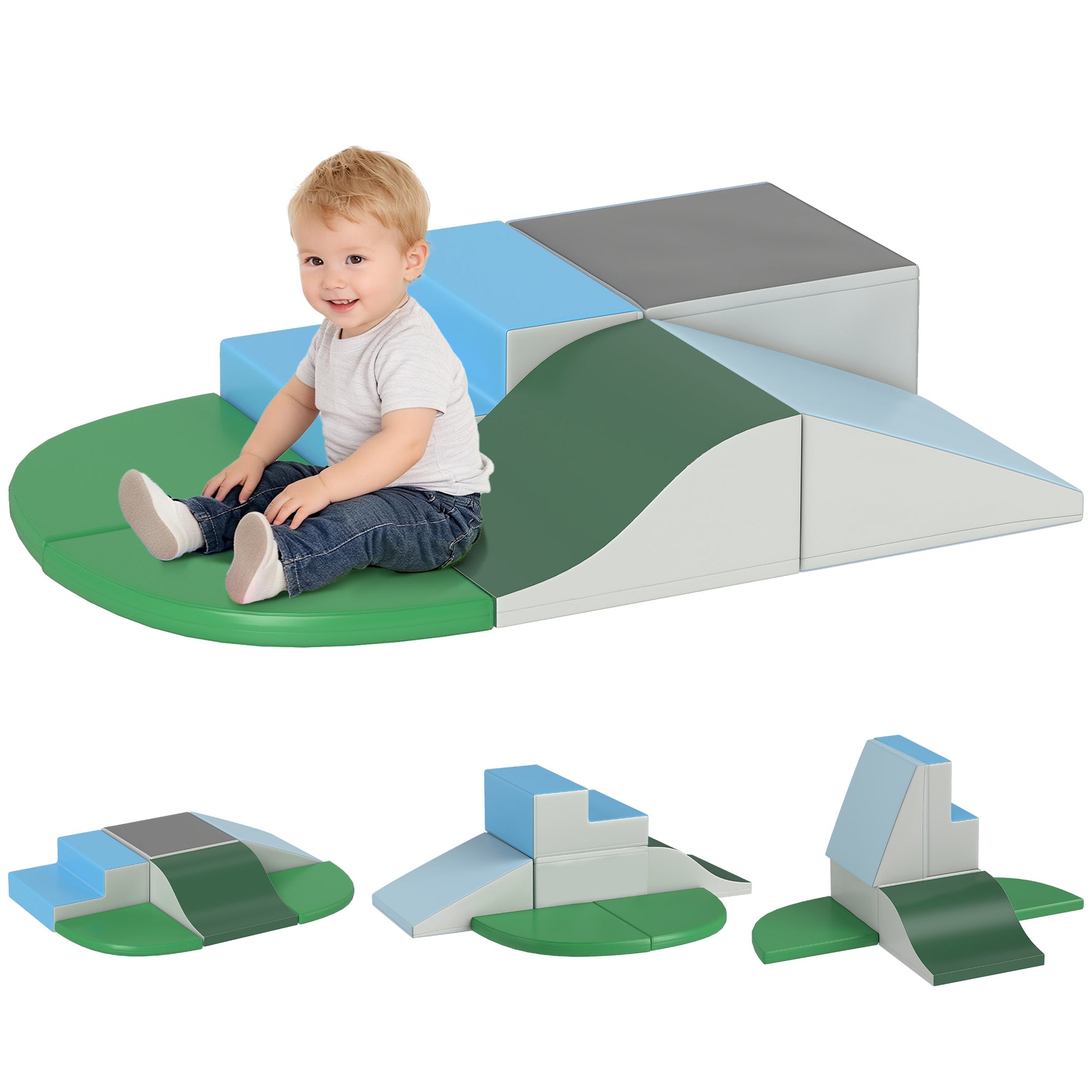 Parcours motricité bébé 6PCS, module motricité bébé en mousse EPE avec housse en revêtement synthétique, blocs mousse de construction, jouets éducatifs enfants d'âge préscolaire, multicolore