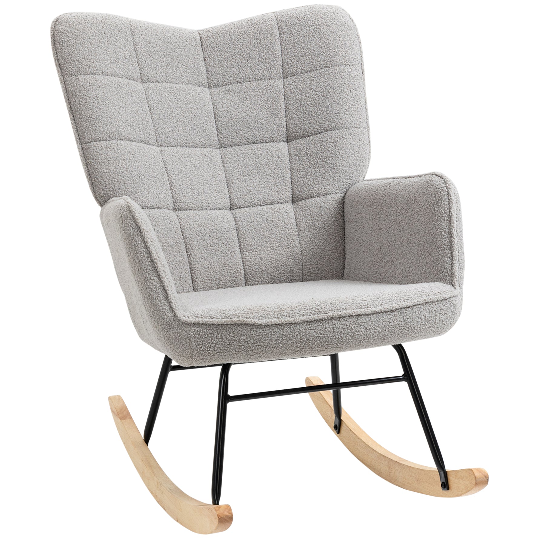 Fauteuil à bascule rocking chair revêtement bouclette structure en acier 71 x 98 x 101 cm Gris clair