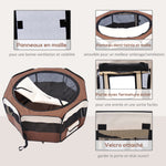 Parc enclos pliable pour chien chat petits animaux octogonal en tissu Oxford et acier Ø 90 x 41H cm marron beige