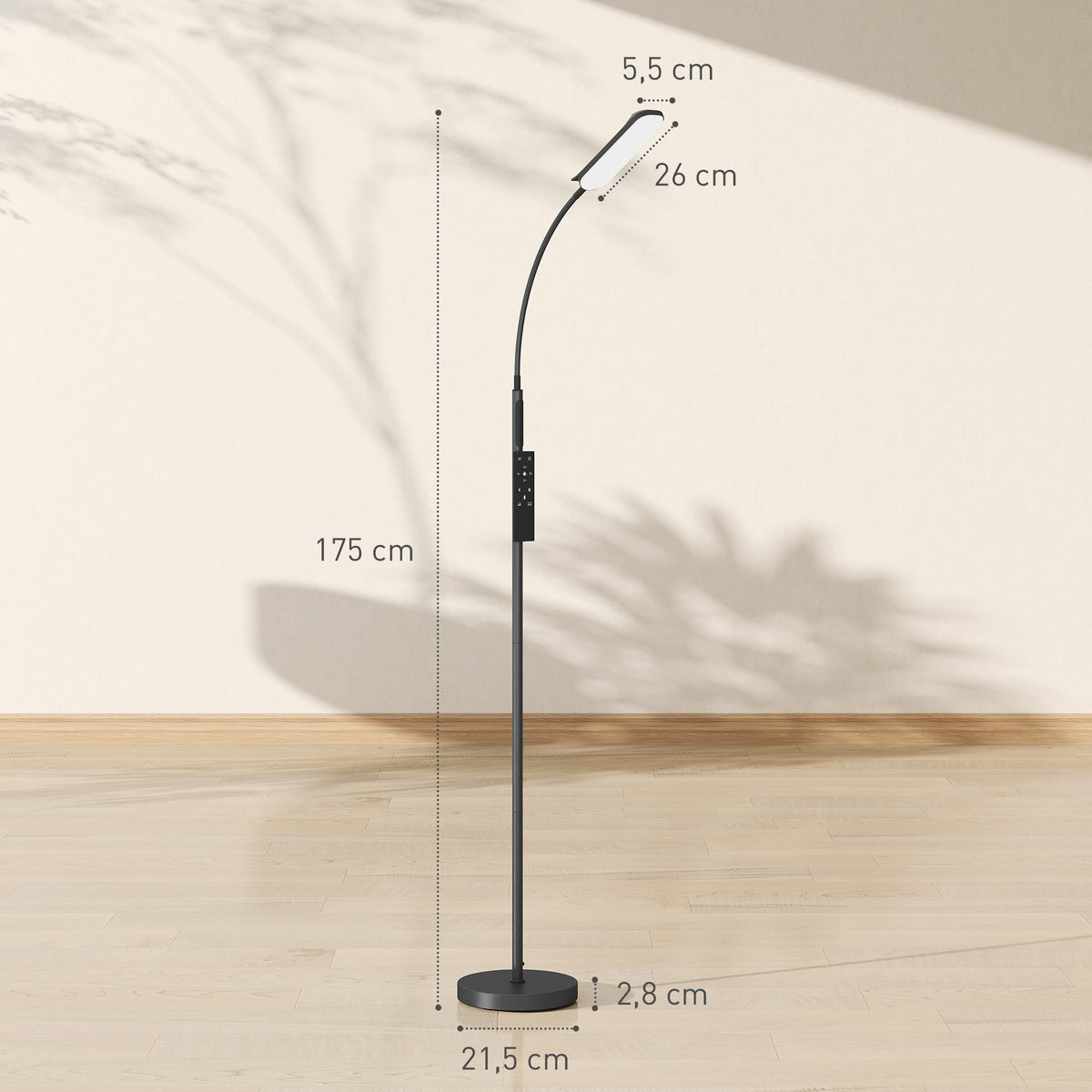 Lampadaire sur pied de salon avec télécommande, contrôle tactile, température couleur et luminosité réglables, noir