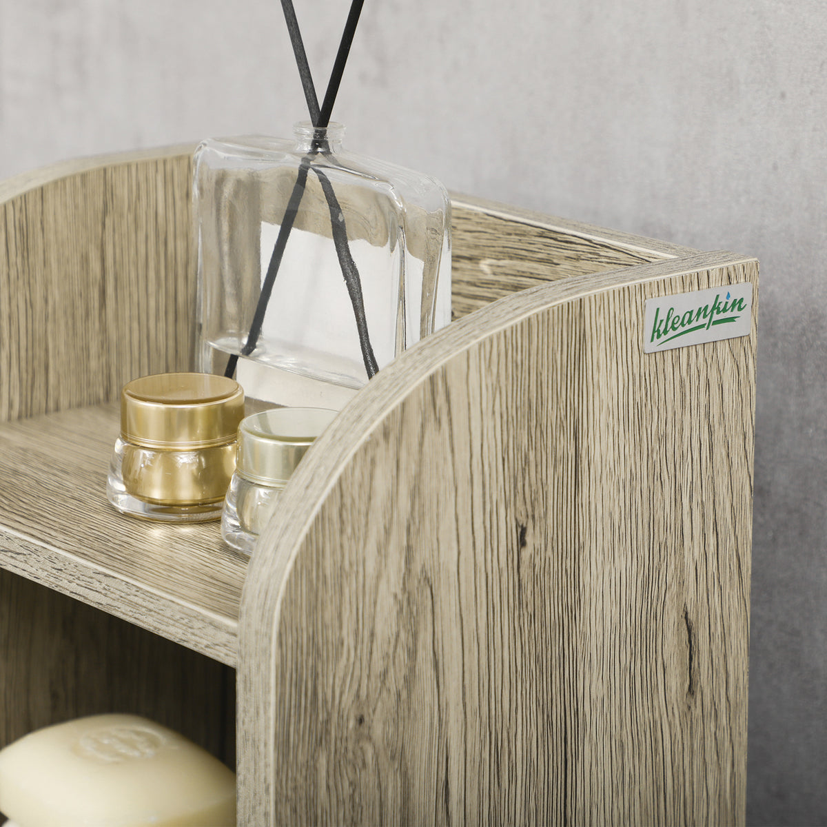 Meuble bas de salle de bain 1 étagère supérieure ouverte 2 compartiments et 1 placard 23 x 18 x 100 cm gris