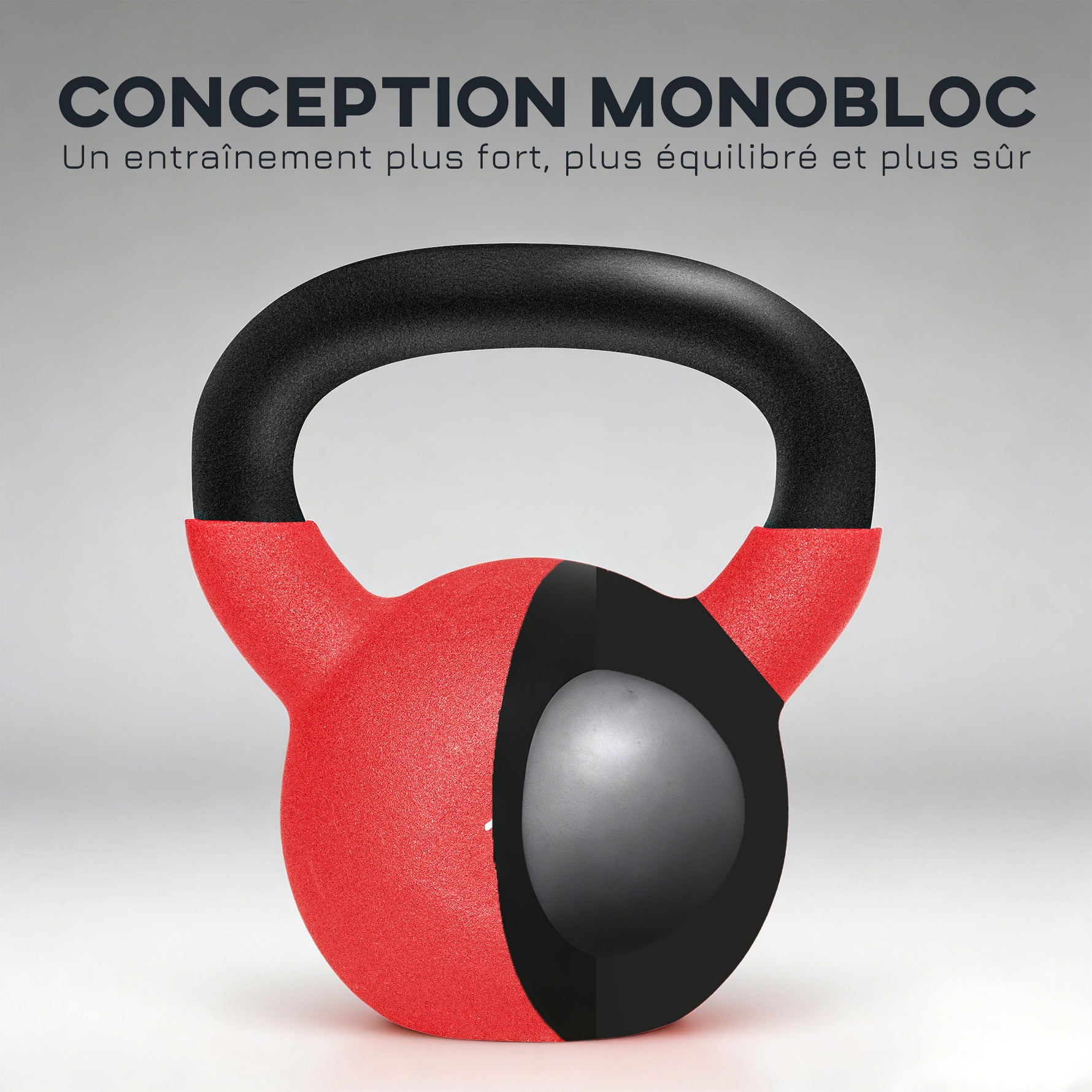Kettlebell 10 kg en métal poids pour entraînements avec poignée antidérapante et fond plat 19x12x22cm rouge et noir