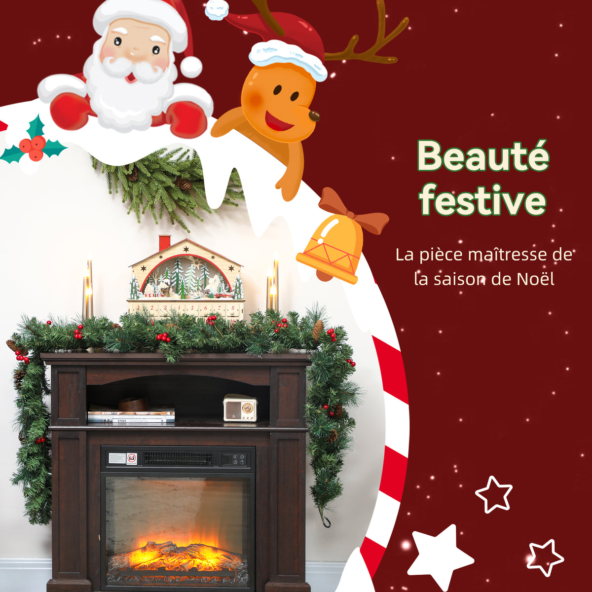 Guirlande de Noël artificielle 180 cm, décoration de Noël, 162 branches denses, pommes de pin, grappes de baies, vert