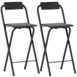 Lot de 2 tabourets de bar pliables avec dossier et repose-pieds, cadre en acier, 87 cm de haut, noir