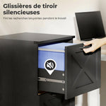 Caisson de Bureau avec 3 Tiroirs, Dossiers Suspendus pour Formats Lettre/A4, Style Rustique, 40x40x101cm, Noir