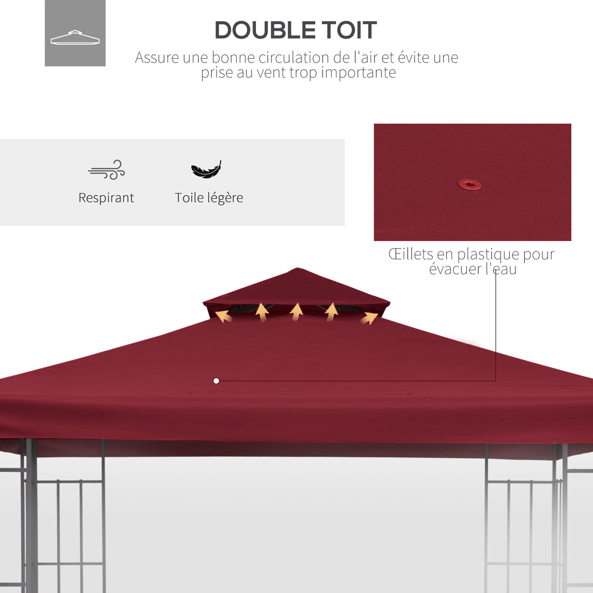 Toit de Remplacement pour pavillon de Jardin Toile de Rechange pour pavillon tonnelle Tente 3 x 3 m Rouge vineux-4