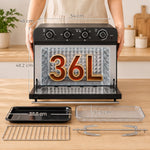 Friteuse à Air Chaud 36L, Four à Air Chaud 1800 W avec Rôtissoire, Plaque de Cuisson, Panier de Friture et Grille, Noir
