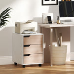 Caisson bureau mobile, meuble rangement bureau sur roulettes, 3 tiroirs, 40x50x57,5cm, blanc et chêne