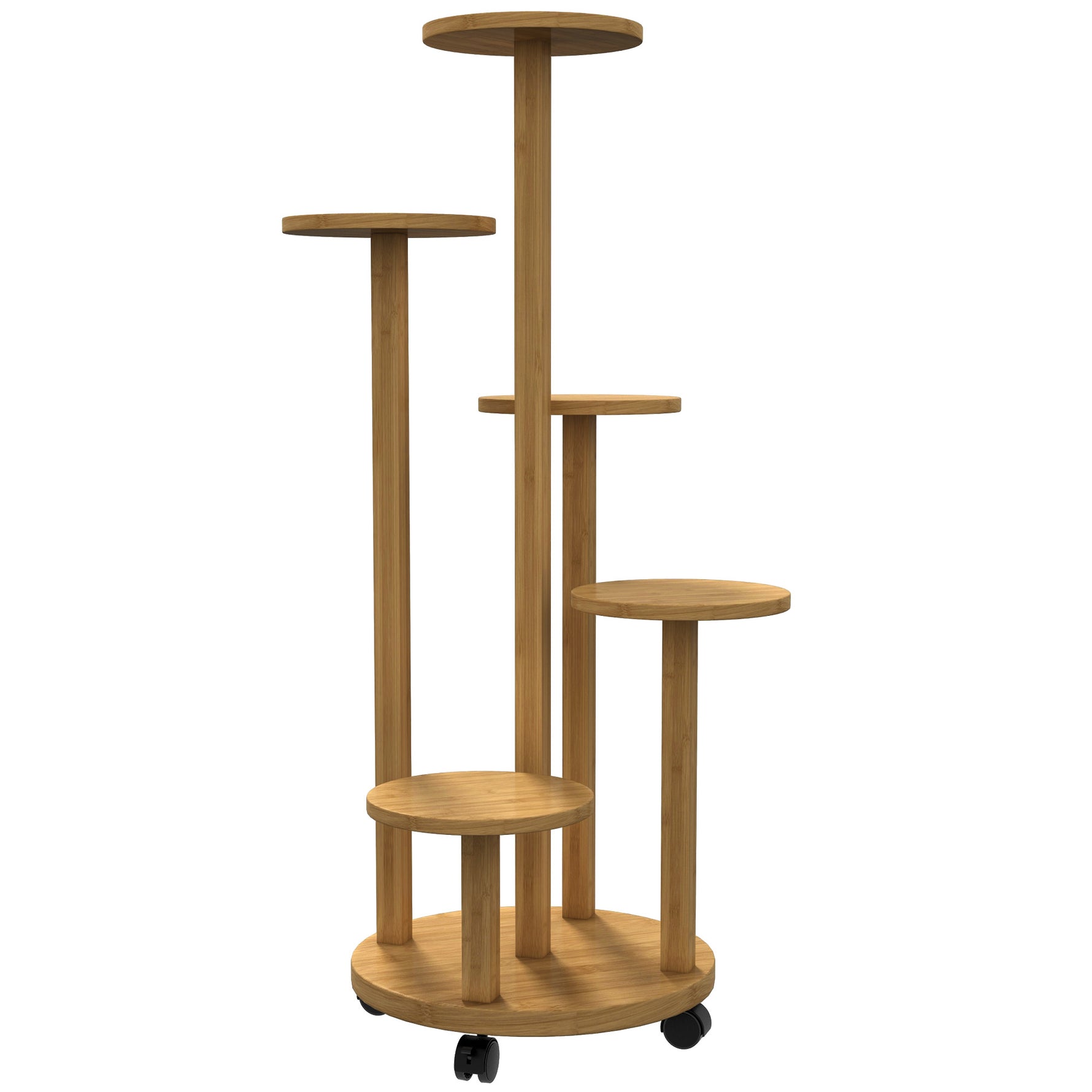 Étagère à plantes en bambou étagères rondes à fleurs support de pots de fleurs 5 niveaux bois naturel