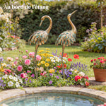 Lot de 2 Statues de Jardin, Sculpture de Héron en Métal, Statues d'oiseaux 91/95cm, pour Cour, Étang, Terrasse, or/bleu