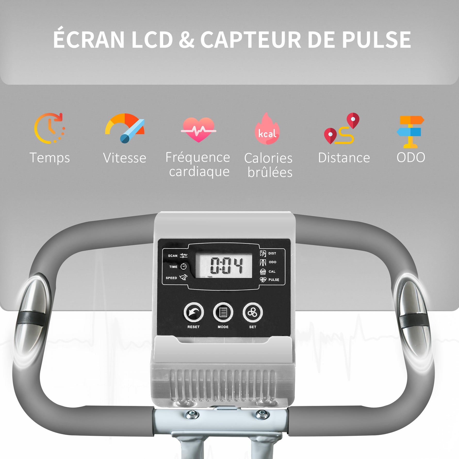 Vélo d'appartement pliant 8 niveaux de résistance magnétique dossier selle réglable poignées ergonomiques noir gris