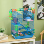 Cage pour Hamster Souris Petit Animaux Rongeur avec Tunnel Mangeoire Roue Jouet 47 x 30 x 59 cm Bleu