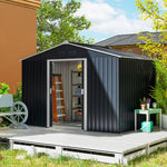 Abri de jardin 5,4 m² 2,77 x 1,95 x 1,92 m kit de fondation incluse porte coulissante ventilations tôle acier gris foncé