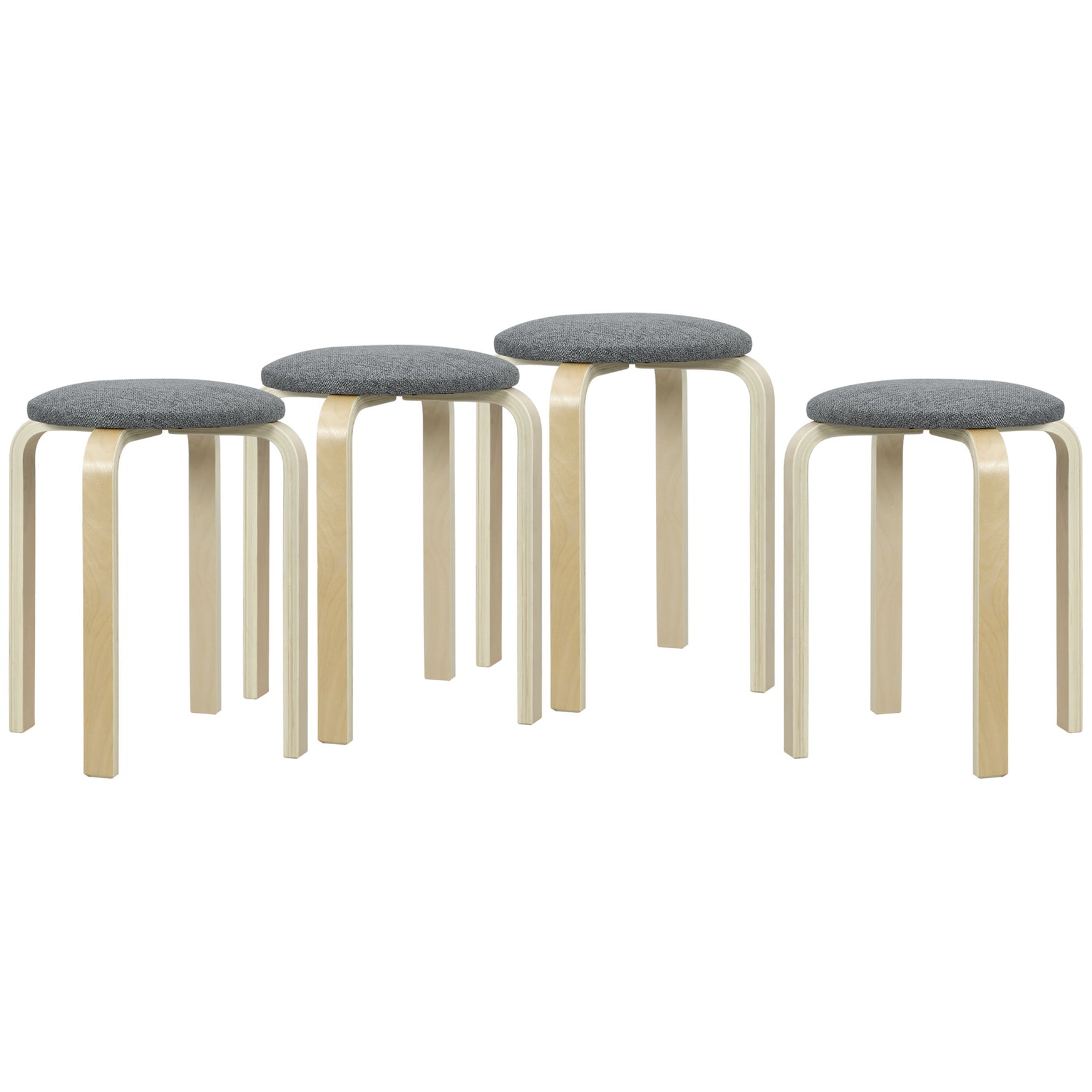 Ensemble de 4 tabourets empilables ronds sans dossier avec assise rembourrée, 40 x 40 x 45 cm, gris