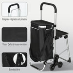 Chariot de courses pliable caddie de courses portable à roulettes avec siège pliable, sac amovible, 46x59,5x97cm, noir