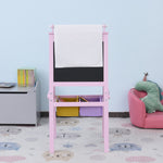 3-in-1 Kindertafel – Kinderstaffelei – doppelseitige Tafel – Whiteboard und Kreidetafel – Papierrolle mit Zubehör + integrierte Aufbewahrungskörbe – MDF, Rosa