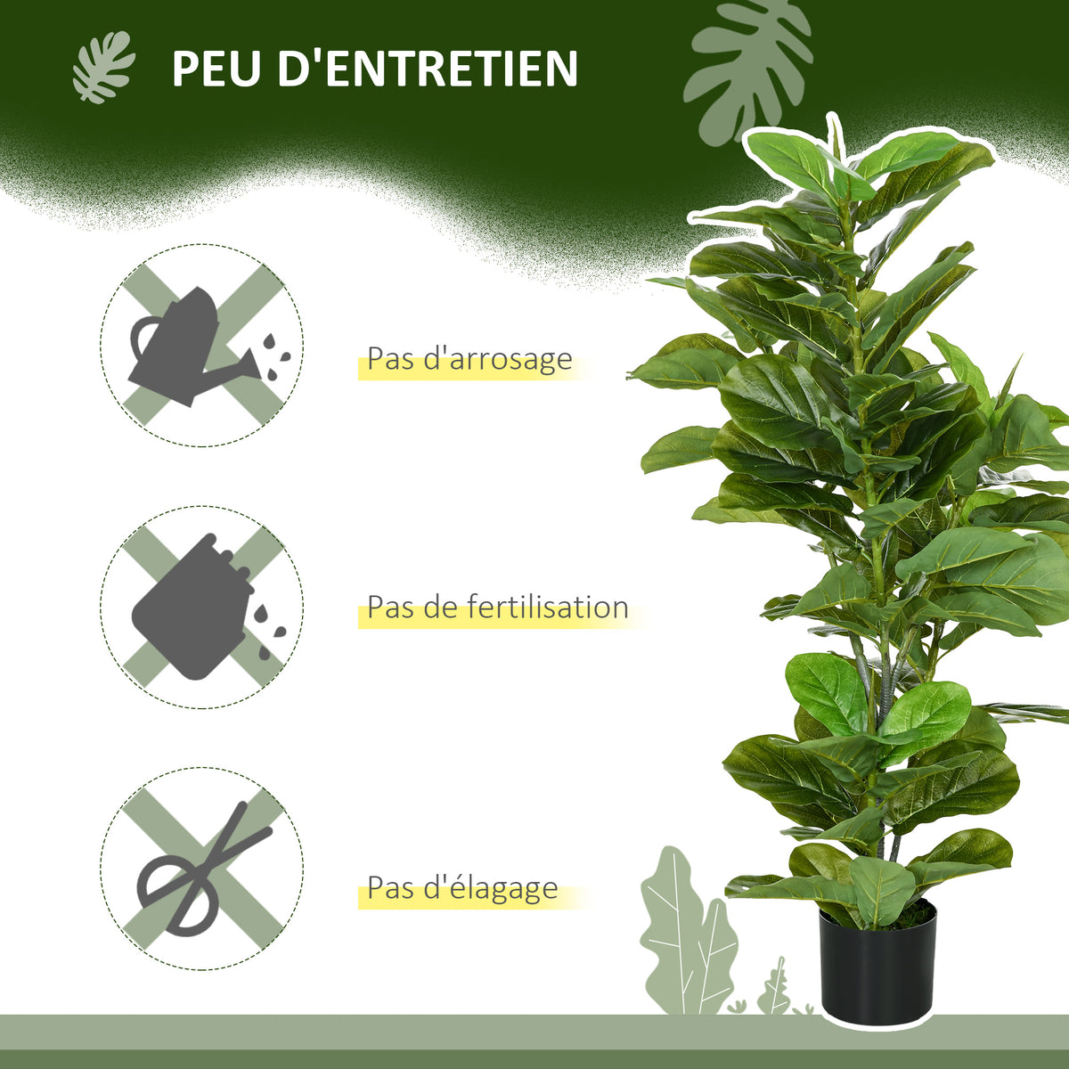 Lot de 2 plantes artificielles figuiers artificiels à feuilles arbre artificiel avec pot inclus hauteur 110 cm vert