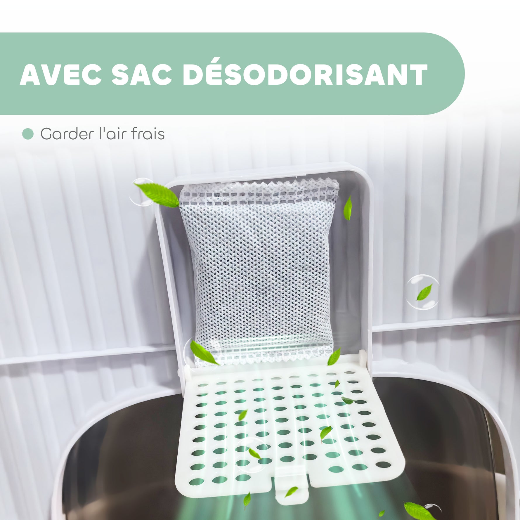 Maison de toilette pour chat bac à litière fermé chat avec porte translucide pelle incluse 40,5 x 52,5 x 42,5 cm vert