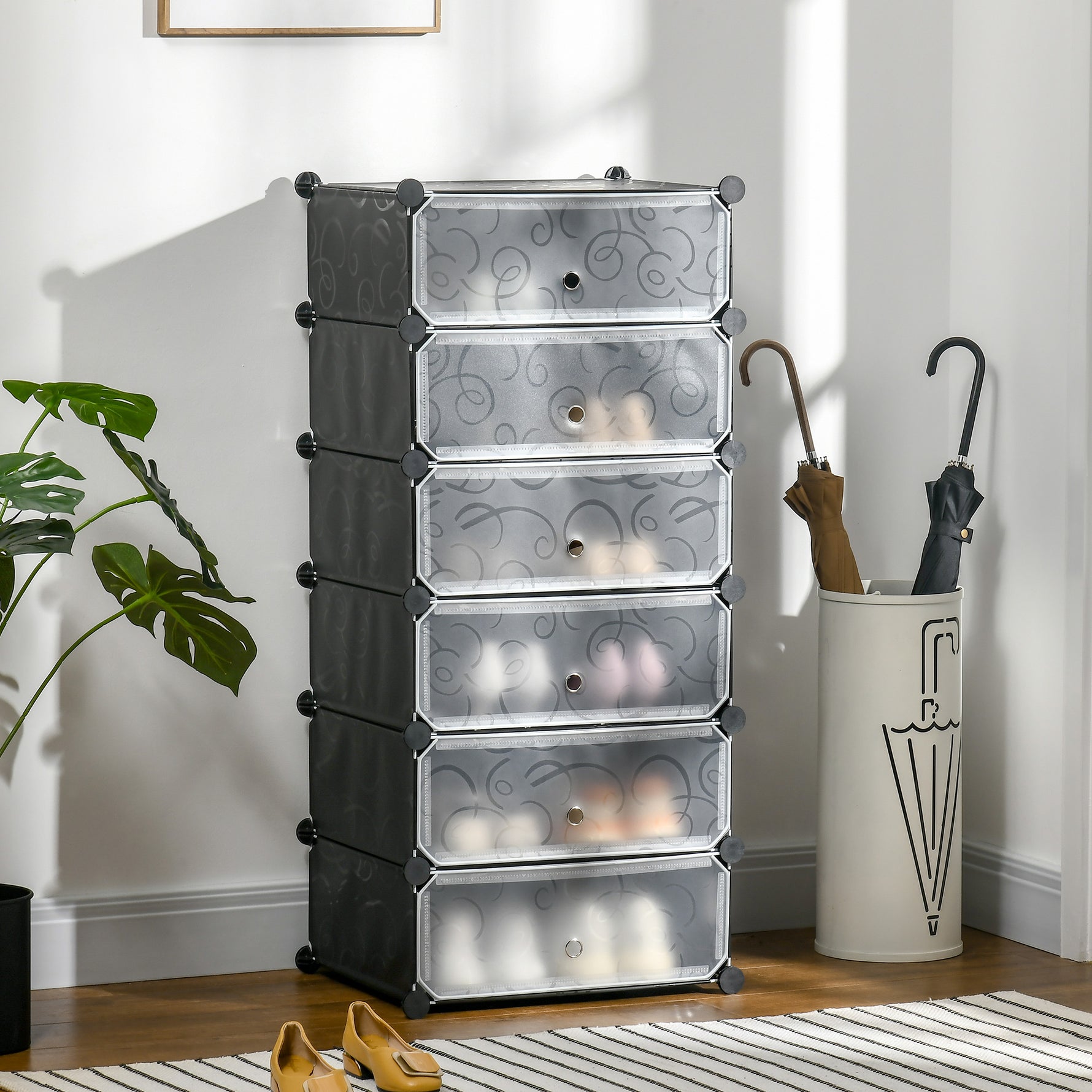 Meuble de rangement à chaussures modulable 6 cubes rectangulaires empilables - noir