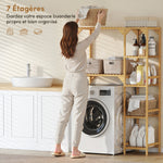 Étagère au-dessus de Machine à Laver en Bambou, Meuble de Salle de Bain Moderne avec Étagères Réversibles, Bois Naturel
