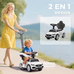 Porteur Enfants Mercedes-Benz sous Licence, Porteur Voiture à Pousser avec Poignée Amovible, 91 x 40 x 83 cm, Blanc