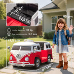 Voiture électrique enfant Volkswagen T1 sous licence officielle 12 V avec 2 moteurs démarrage doux 89x49x41,5cm rouge