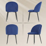 Lot de 2 chaises de salle à manger, chaises de cuisine rembourrées sans accoudoirs, pieds en acier, 52x55x79cm, bleu