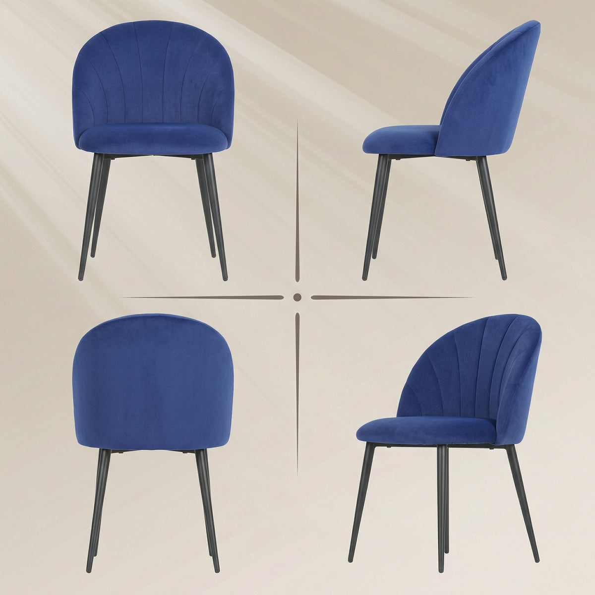Lot de 2 chaises de salle à manger, chaises de cuisine rembourrées sans accoudoirs, pieds en acier, 52x55x79cm, bleu