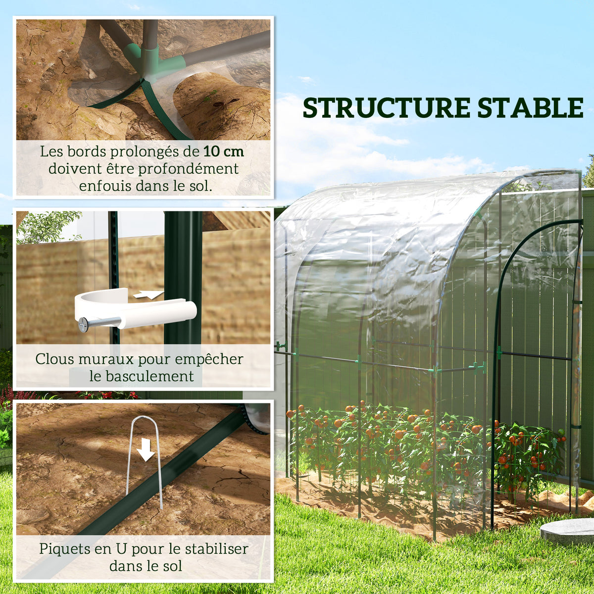 Serre de jardin adossée, serre de balcon, bâche renforcée PVC, 2 portes enroulables, 214 x 118 x 212 cm, transparent