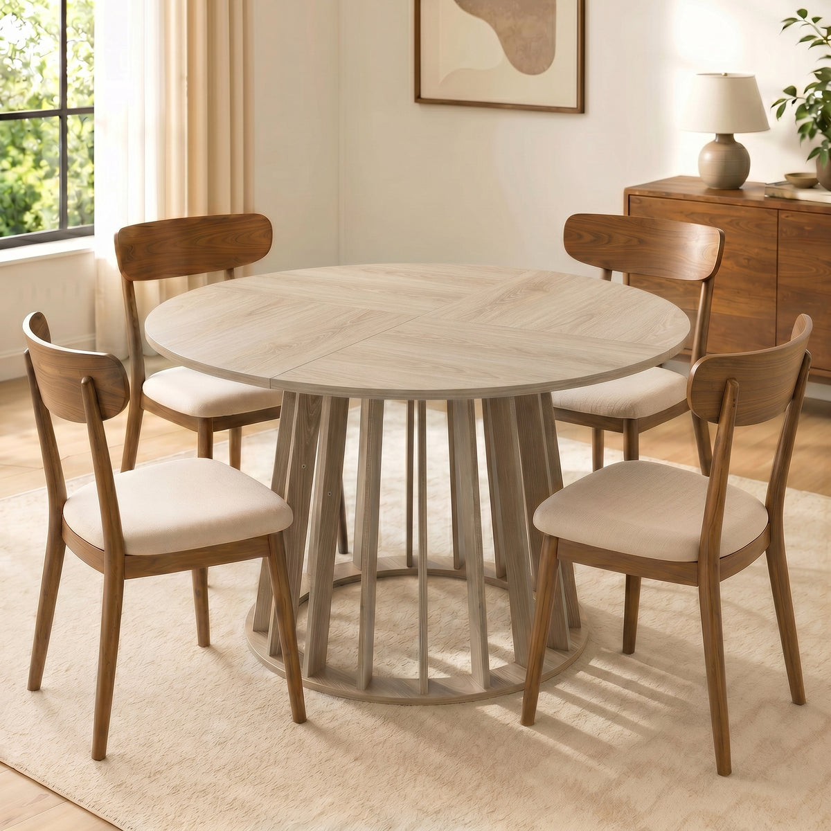 Tavolo da pranzo rotondo per 4-6 persone, Ø 120 x 75 cm, tavolo da cucina con robusta base a listelli, legno naturale