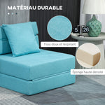 Chauffeuse canapé-lit convertible fauteuil 1 place avec 1 coussin déhoussable, tissu bleu