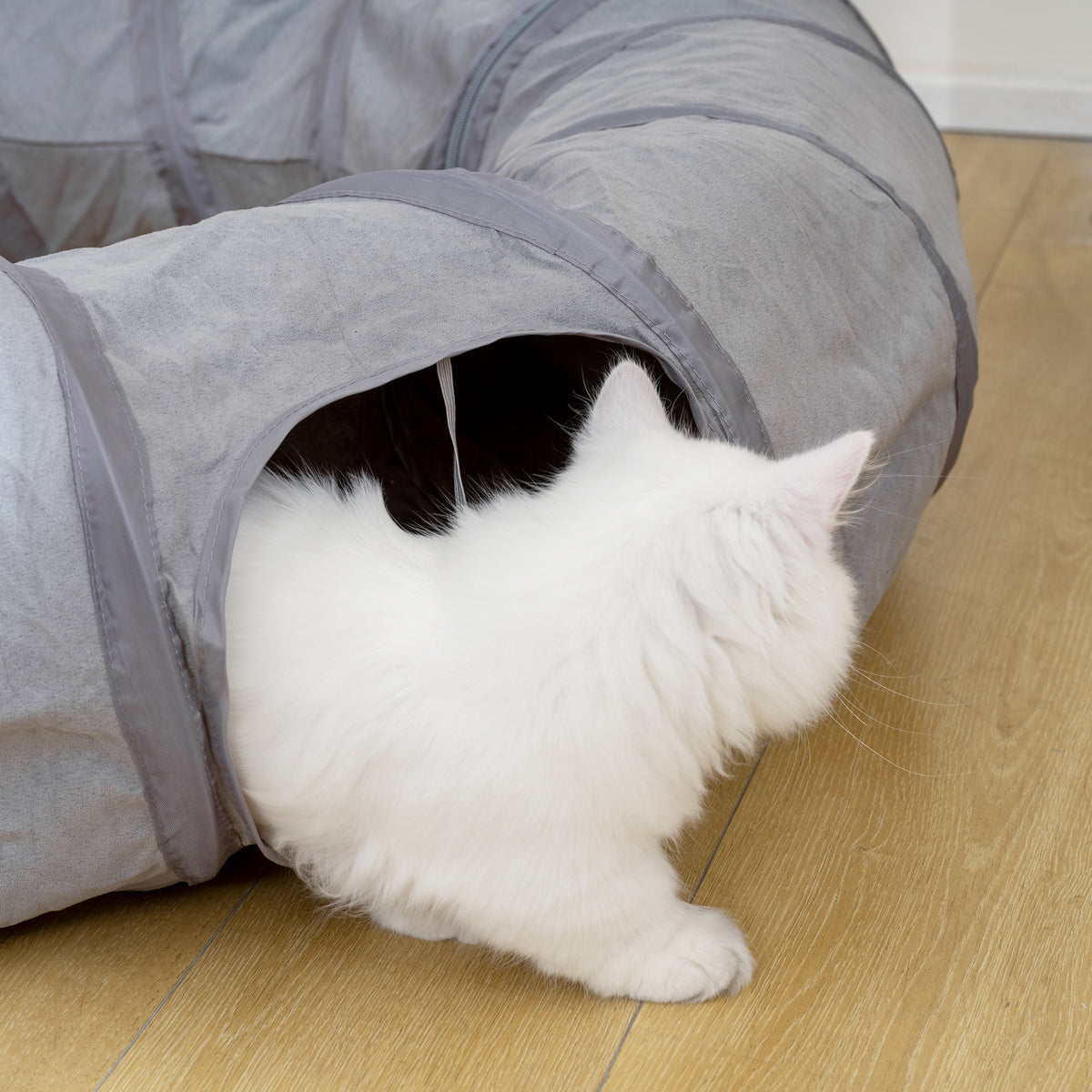 Tunnel pour chat intérieur rond tunnel avec lit et coussin, pliable, avec trous pour balles et judas, Ø 90 x 27 cm gris