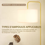Lampadaire sur pied salon style moderne avec abat-jour aspect lin et interrupteur à pied 163,5 cm doré et blanc