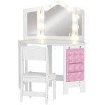 Coiffeuse enfant 2 en 1 avec tabouret miroir triptyque et lumières LED bicolores  93,6 x 48,5 x 111,5 cm blanc