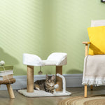 Arbre à chat grattoir design avec jeu 2 pompons suspendus 2 poteaux sisal plateforme peluche sisal 48 x 38 x 42 cm beige