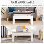 Tavolino da salotto sollevabile, tavolo con vano nascosto, stile moderno, per soggiorno, ufficio, 100x50x45cm, bianco