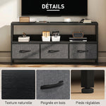 Meuble TV, meuble télé pour téléviseur jusqu'à 55 pouces avec 3 tiroirs et pieds en acier 120 x 29 x 56 cm noir