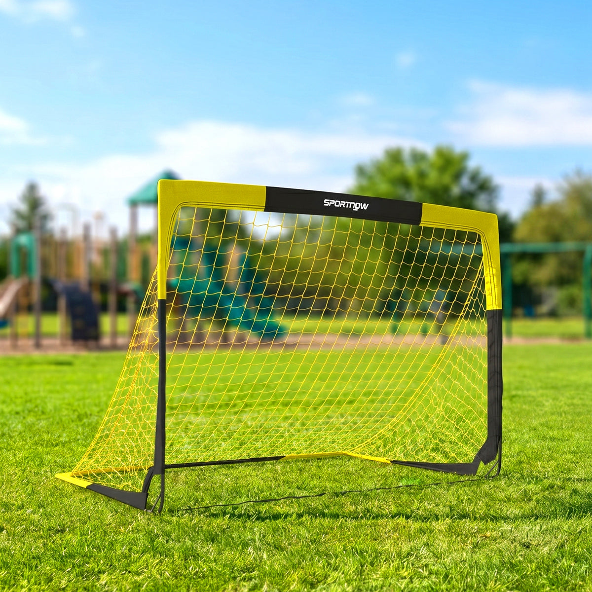 But de football Pop-up Portable et Pliable avec 4 Piquets de Sol et Sac de Transport, Sans Montage, 150x110x110cm, Jaune
