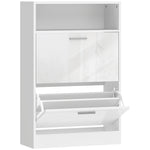 Meuble à chaussures 8 paires, armoire à chaussures, 2 tiroirs rabattables, étagères réglables et compartiment, blanc