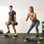 Stepper aérobic fitness hauteur réglable 3 niveaux surface antidérapante 78 x 28 x 20 cm vert et gris