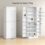 Armoire de cuisine buffet cuisine avec placards, étagère réglable et porte-épices, 60 x 35 x 166 cm, blanc