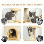 Arbre à Chat 72 cm, Perchoir Doux, Plateforme en Forme de Poisson, Niche en Peluche, Poteaux en Sisal, Balle, Beige
