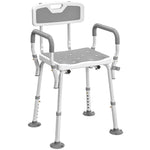 Taburete de ducha, silla de ducha ergonómica, altura regulable, patas antideslizantes, 56,5 x 53,5 x 87 cm, blanco y gris