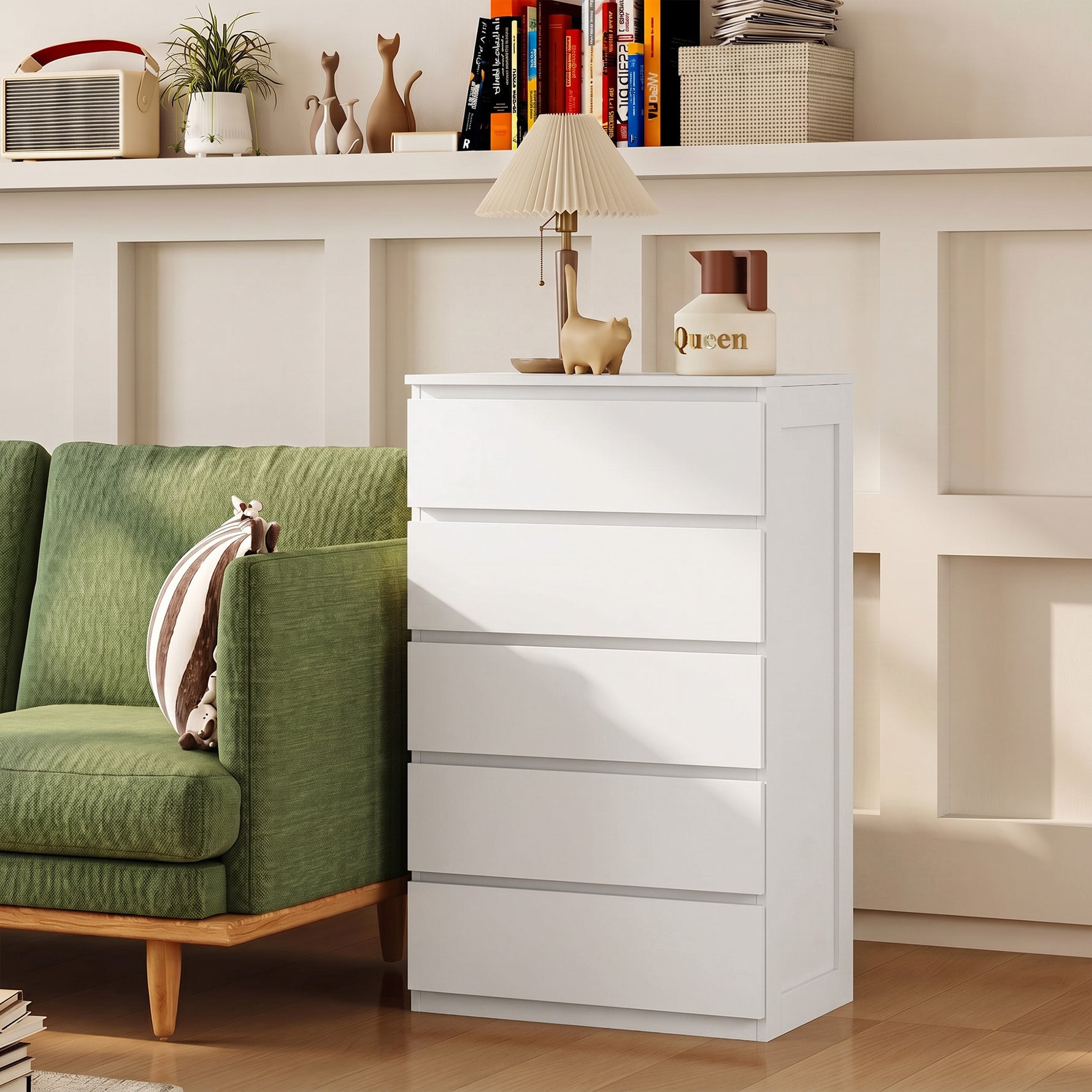 Commode 5 tiroirs meuble de rangement sans poignées design minimaliste 60 x 39 x 100 cm blanc