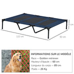Lit sur pieds XXL pour chien chat lit de camp animal 122L x 92l x 23H cm bleu foncé
