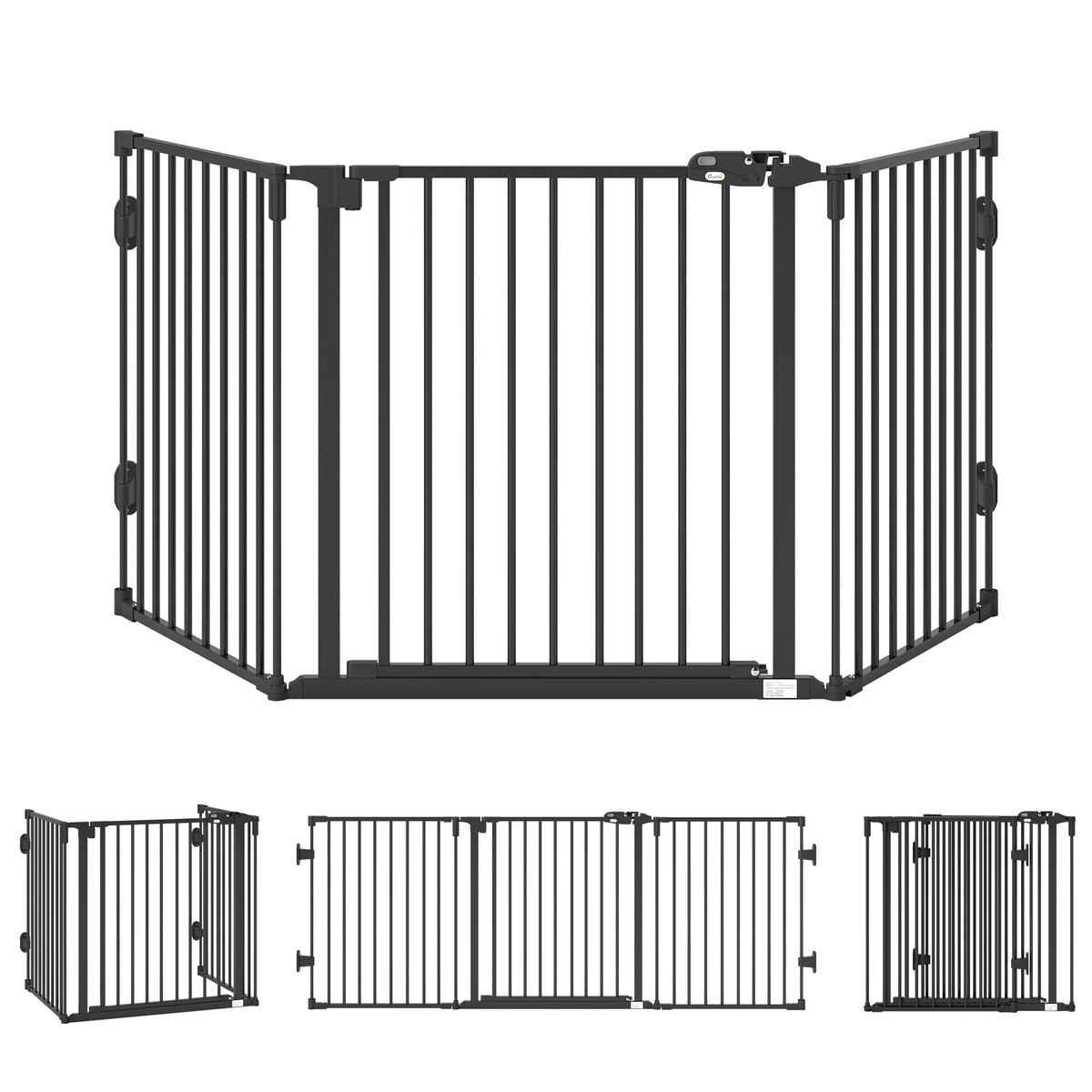 Barriere de securite chien pliable avec porte en acier 3 panneaux modulable fermeture automatique 202,5 x 2 x 76 cm noir